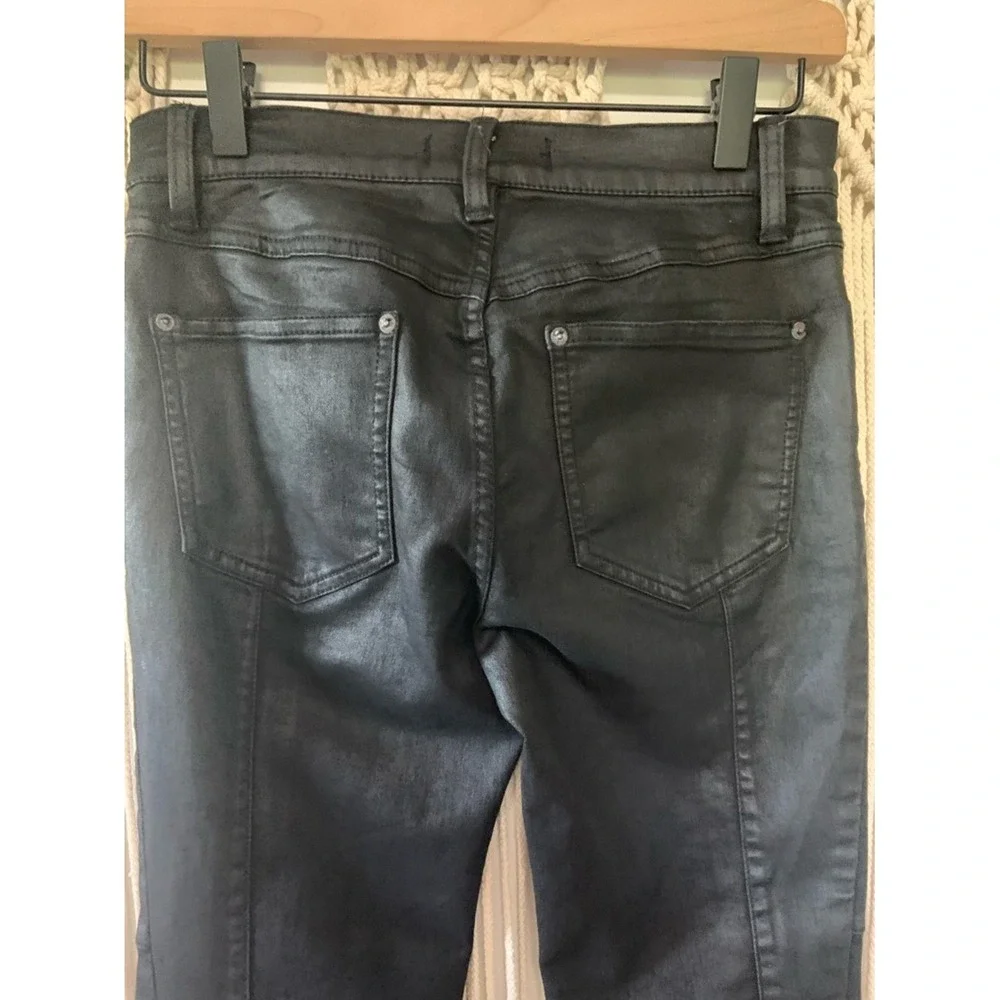 FREE PEOPLE Jillian Coated Moto Skinny Jeans Black Size 26